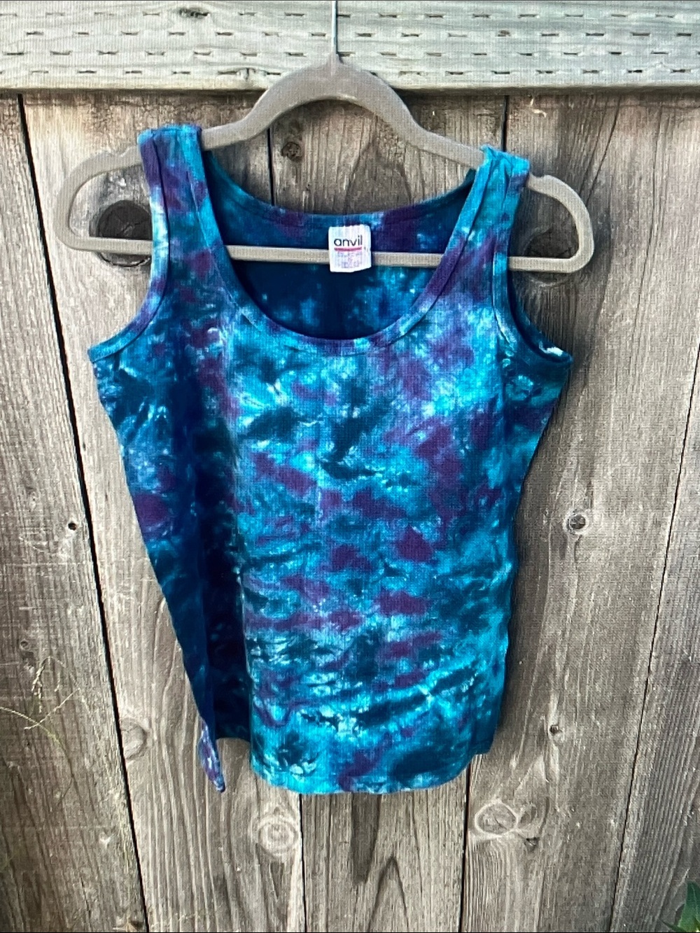 Anvil Teal & Purple Tie-Dye Ribbed Tank